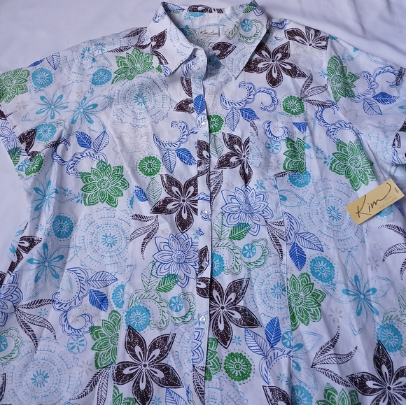 Kim Rogers Top Womens‎ 3x Linen Button Down Colorful Beachy Floral NWT - Picture 1 of 10